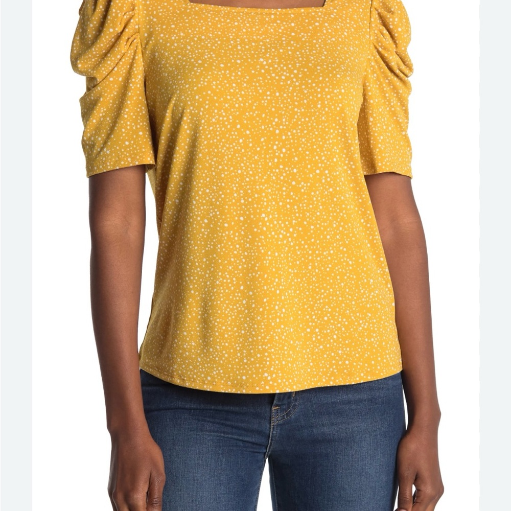 Adrianna Papell women top blouse square neck yellow Sz. M